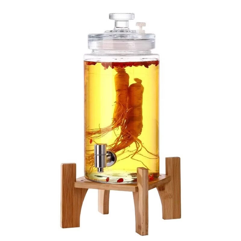 Tuojin imported high-quality glass wine bottle from Japan, thickened high-end sealed glass bottle for household use with faucet for soaking ginseng, 10 pounds without faucet_+wine lift