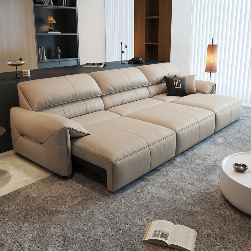 Fasati Italian Minimalist Elephant Ear Electric Functional Sofa Zero Wall Simple Living Room First Layer Cowhide Three Electric 2.8 Meter Single Support Single + Single + Single Support Single Deluxe Edition Q Resilient Sitting 2.8mm Thickened Semi-Green First Layer Cowhide