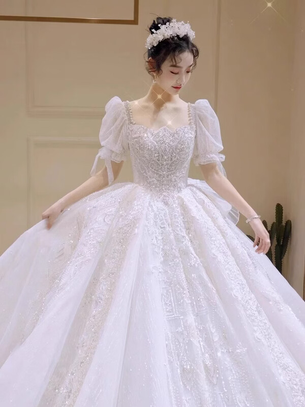 OEMG high-end wedding dress plus size wedding dress 200 pounds plus fat plus fat MM light wedding dress for women wedding show floor-length style with veil skirt support 5XL about 170 pounds