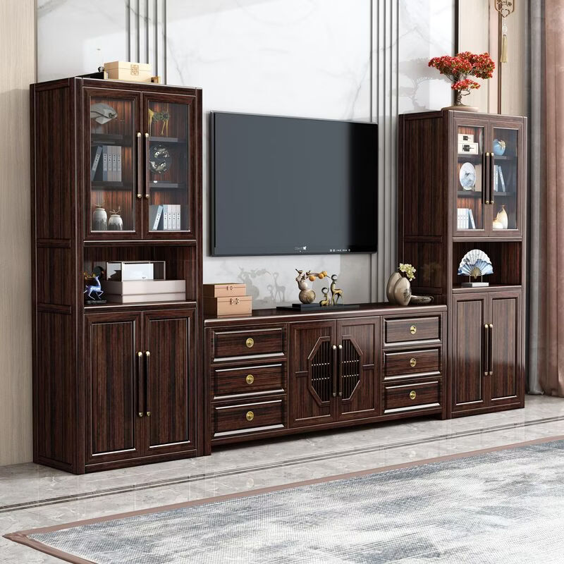 Xianqingyashe living room TV cabinet new Chinese style solid wood coffee table combination small apartment storage high and low cabinet antique rosewood simple floor cabinet 1.8m TV cabinet + side cabinet*2