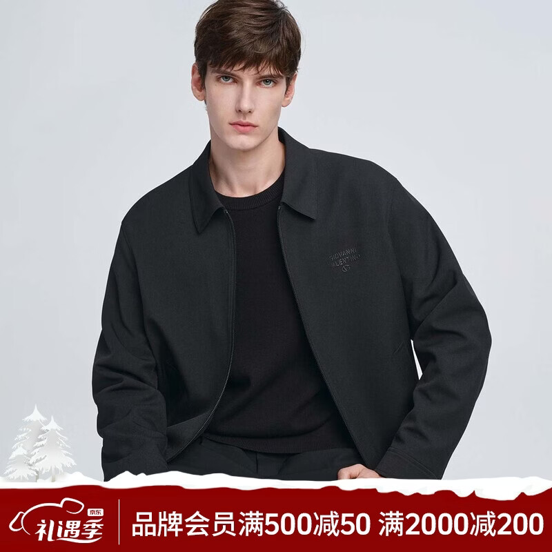 GIOVANNI VALENTINO Spring and Autumn Men's Lapel Jacket Casual Loose Fashion Commuting Jacket Black L