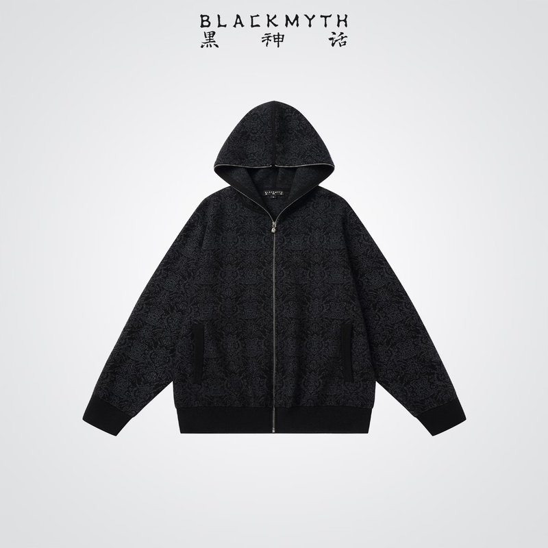 Black Myth Great Sage Golden Armor Dark Flower Sweater Men and Women Monkey King Versatile Hooded Knitted Zipper Loose and Comfortable Sweater Cardigan Jacket L