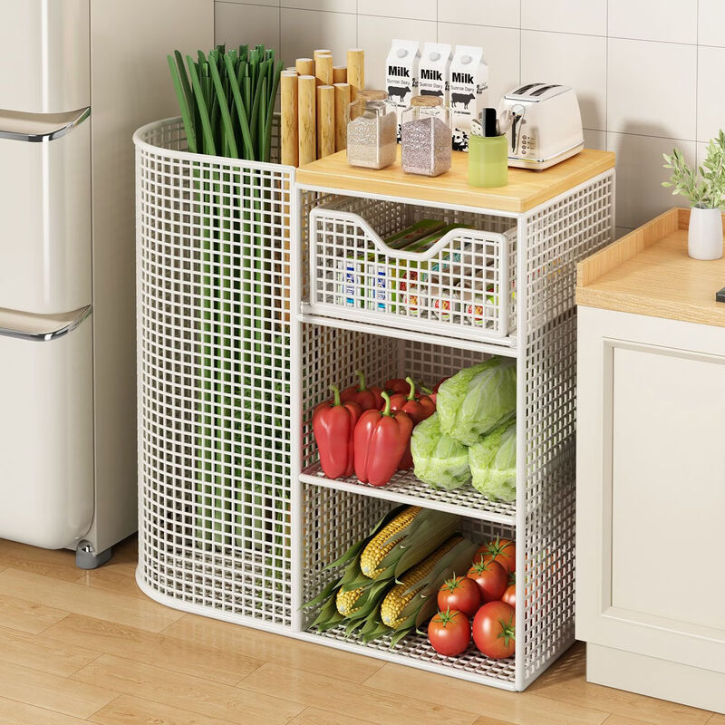 Wing Fantasy Mobile Kitchen Vegetable Basket Rack Household Floor-standing Multi-layer Fruit and Vegetable Storage Multi-function Oven Microwave Pot Rack White + Floor Standing Pull-out Drawer No Grid