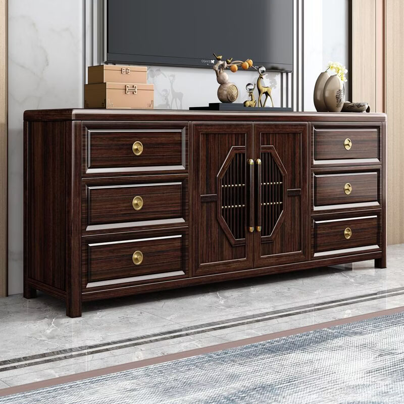 Xianqingyashe living room TV cabinet new Chinese style solid wood coffee table combination small apartment storage high and low cabinet antique rosewood simple floor cabinet 1.8m TV cabinet + side cabinet*2