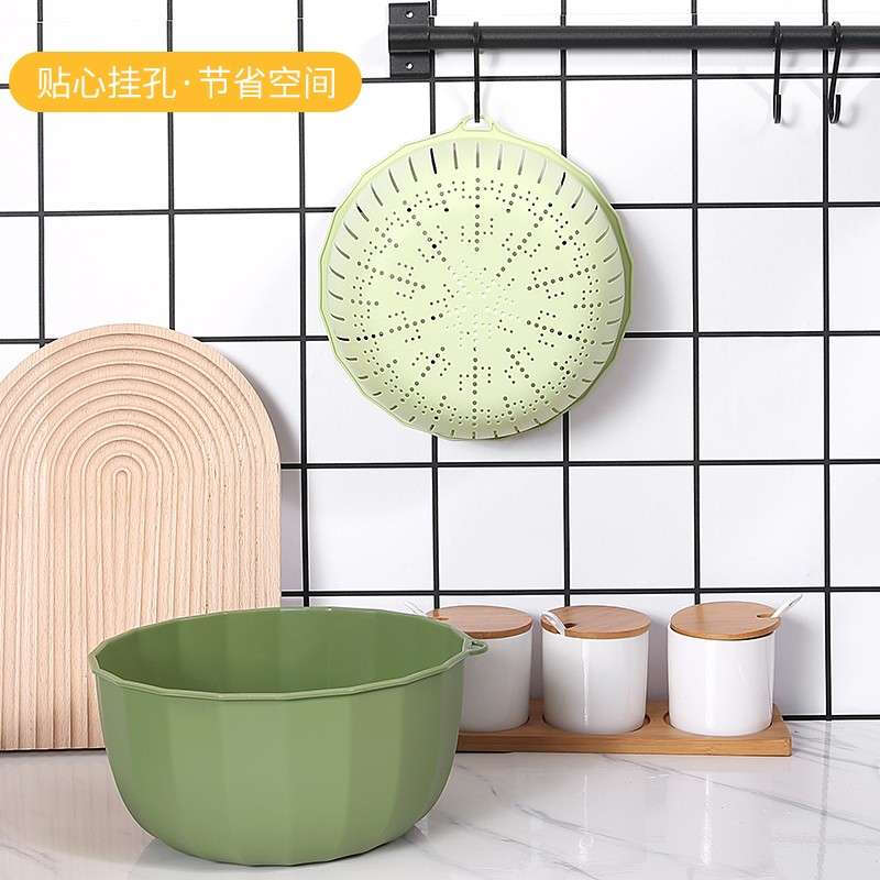 Yusenyi Multifunctional Thickened Vegetable Basket Hanging Storage Double-layer Plastic Fruit Basket Kitchen Rice Blue Drain Strainer Pumpkin Color Rectangular Thickened Double-layer Drain Basket Damage Guarantee