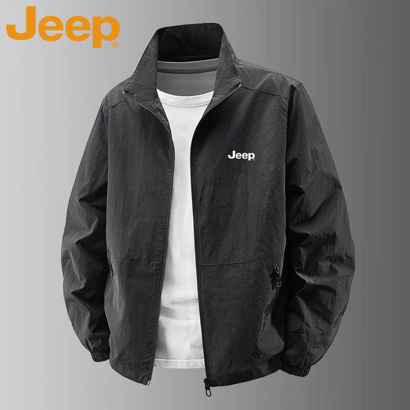 JEEP Jeep Jacket Men's Spring and Autumn Sports Loose Casual Stand Collar Top Jacket Dark Gray XL