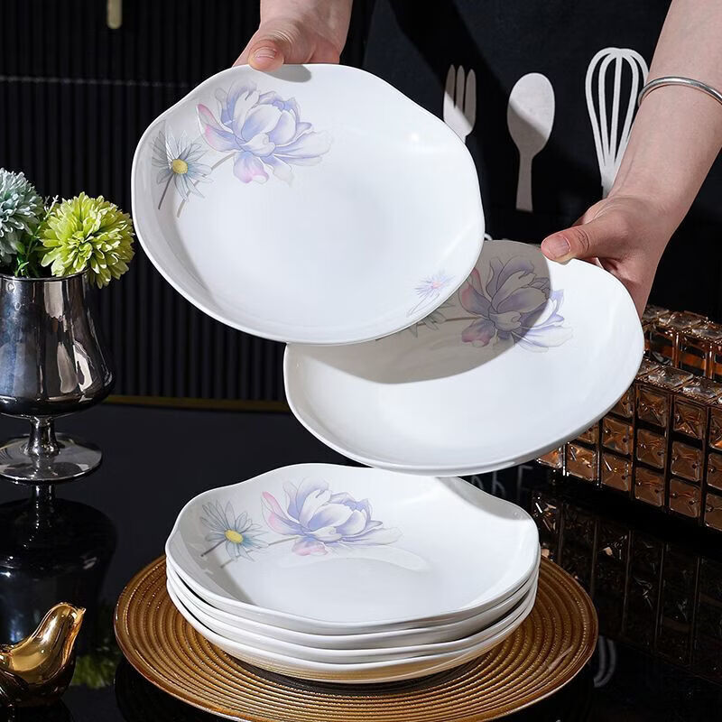 Qinkai Guoxianghua bowl and dish set for home use, light luxury and high appearance, new style ceramic tableware set for housewarming, 40 pieces, 10 bowls, 10 plates, 10 spoons, 10 chopsticks