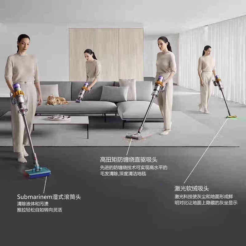 Dyson Dyson v15s detect submarine wireless handheld vacuum cleaner floor washer dry and wet mopping machine v15 laser soft velvet + smart direct drive + suction and mopping head - 12 accessories - 6