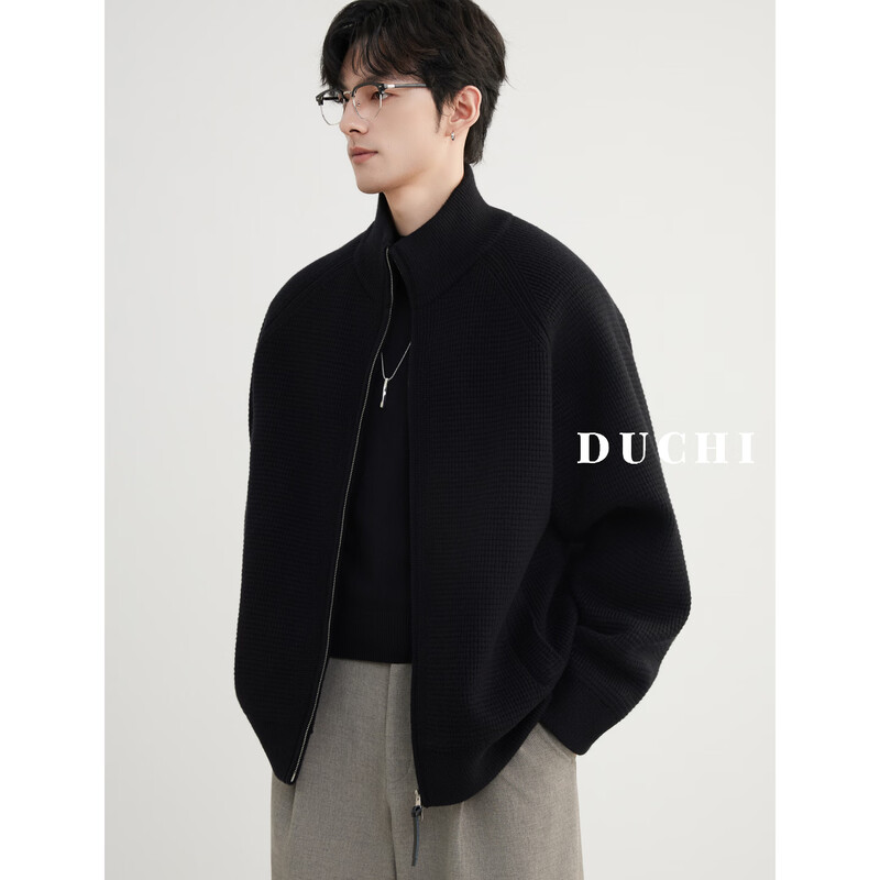 Duchi Knitted Sweater Cardigan Down Jacket Men's Lightweight Short Loose 2025 Winter New Raglan Warm Jacket Black M Weight Recommended 100-120 Jin