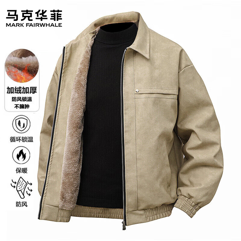 MARK FAIRWHALE jacket men's autumn and winter velvet thickened warm windproof lapel casual loose versatile leather jacket tops