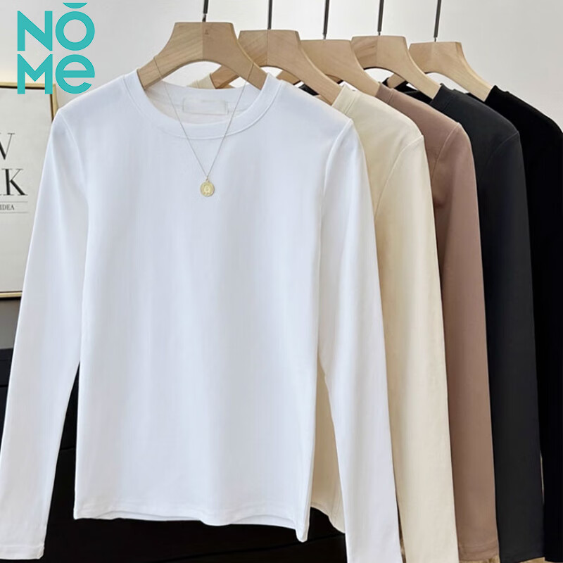 NOME bottoming shirt for women 2025 new autumn and winter pure cotton long-sleeved T-shirt with slim round neck versatile top black S
