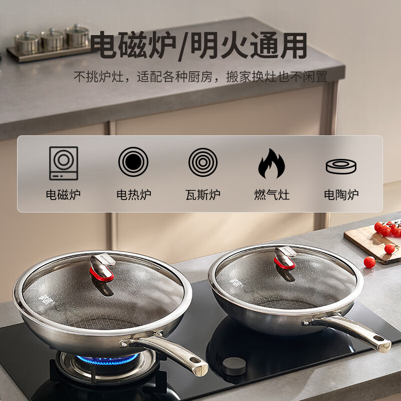 ASD pan titanium porcelain honeycomb stainless steel non-stick frying pan fluorine-free coating omelette steak pan magnetic stove universal 28E6