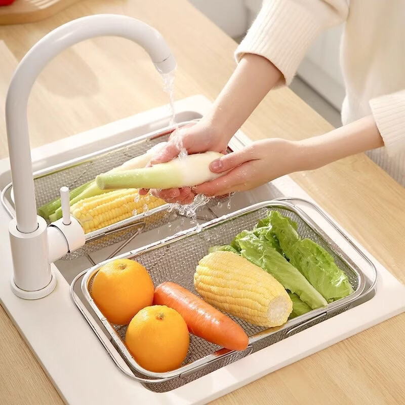 Sink drain basket stainless steel retractable kitchen sink rack washing dish sink drain rack water filter artifact large - stainless steel retractable