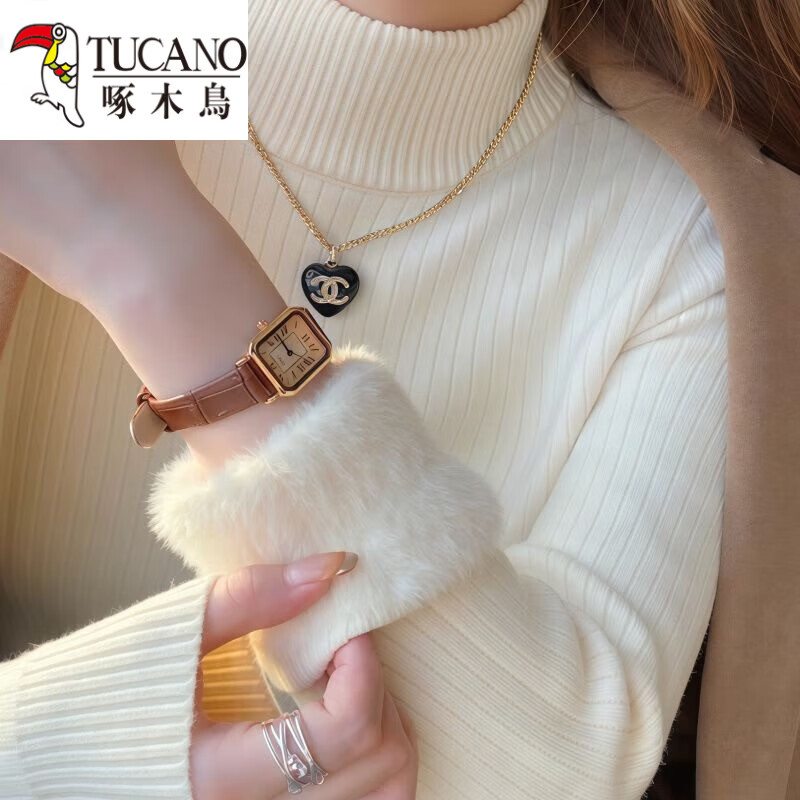 Woodpecker (TUCANO) bottoming shirt for women, which can be worn inside and outside, western style 2025 new thickened velvet half turtleneck sweater bottoming shirt for women, apricot, autumn and winter, thickened XL 120-135