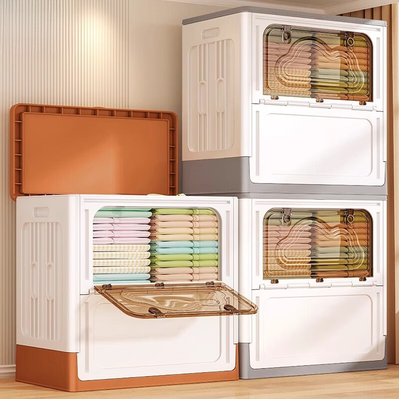Nafenai Clothes Storage Box Extra Large Clothing Organizer Flip Foldable Large Capacity Household Toy Quilt Storage Cabinet 160L Orange Double Door - More Convenient to Take 1 Pack