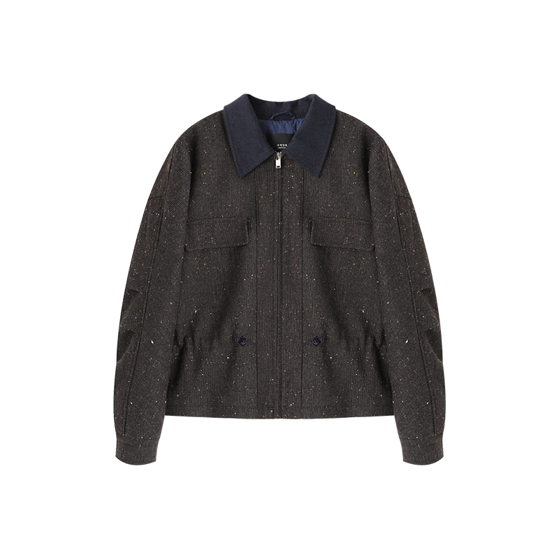 Mohan Yimei 25 new winter style wool color-blocked lapel waist and dropped shoulders micro cocoon style workwear style short down jacket