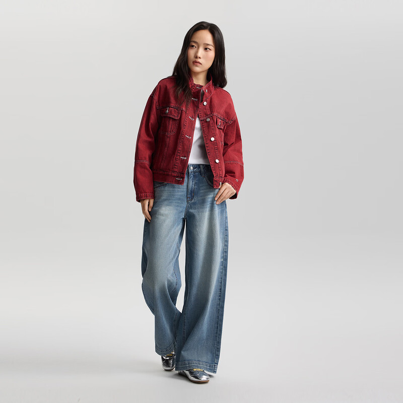 Lee shopping mall style 26 loose version horseshoe rivet design Year of the Horse New Year limited stand collar knight jacket for women