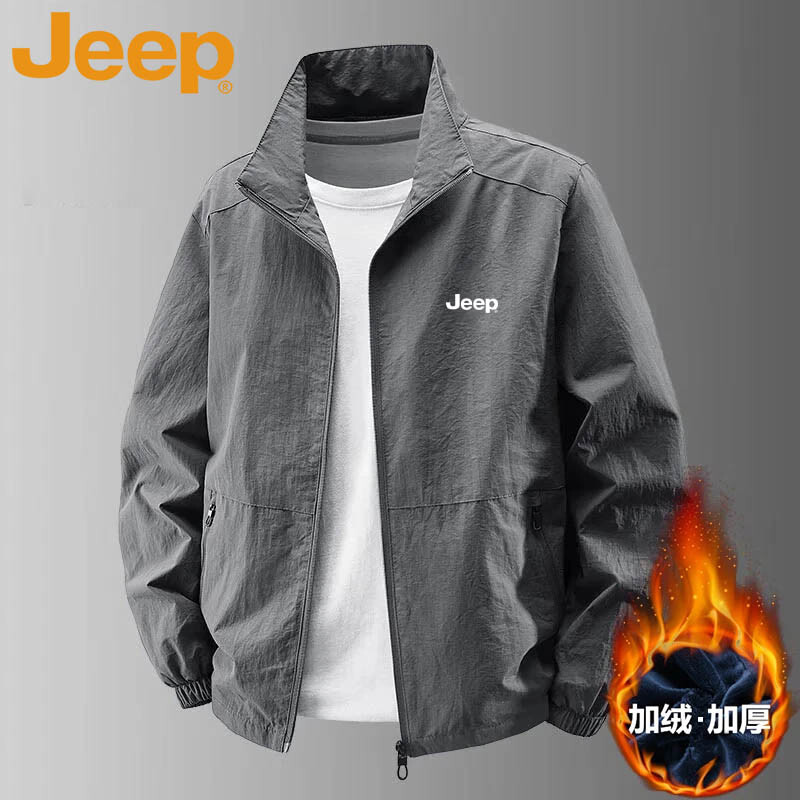 JEEP Jeep Jacket Men's Spring and Autumn Sports Loose Casual Stand Collar Top Jacket Dark Gray XL