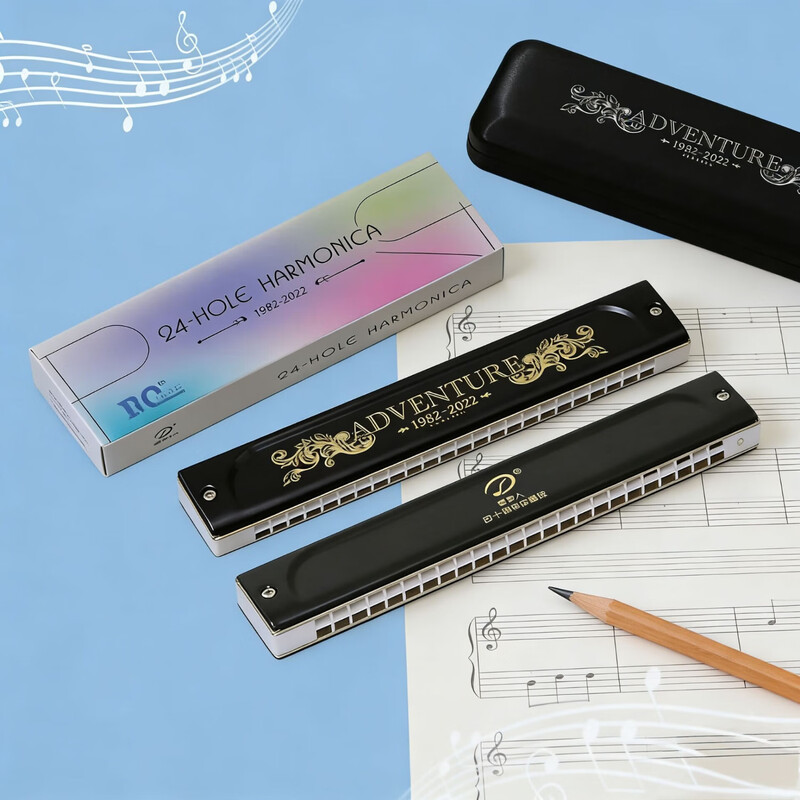 SWAN Swan High-end Dream Chaser 24-hole Polyphonic Harmonica Student Beginner Adult Professional Performance Level Harmonica Instrument 24-hole Polyphonic C Key Magic Night Black + Gift