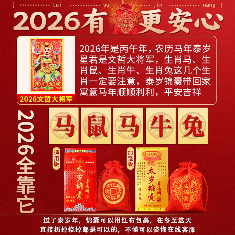 Binyue 2026 Year of the Horse Tai Sui Tips for the Year of the Horse, Rat, Ox and Rabbit Amulet for Men and Women, Mascot Ornaments for the Year of the Horse, Resolution Talisman