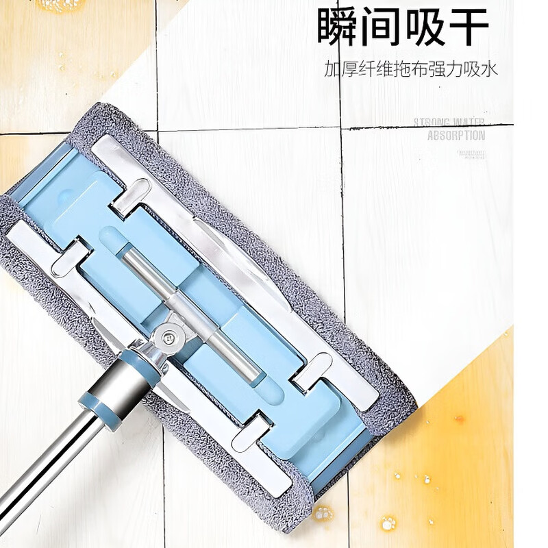 Du Zhunyu German genuine mop household mop flat mop clean clip-on absorbent replacement cloth wet and dry use thickened Nordic blue stainless steel clip cloth model two pieces of cloth gray cloth model stainless steel clip total one piece of cloth