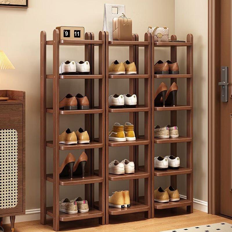Fantasy solid wood shoe rack multi-layer home entrance dormitory storage rack small simple storage shelf space shoe cabinet pure white five-layer and six-layer shoe rack