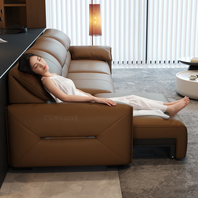 Fasati Italian Minimalist Elephant Ear Electric Functional Sofa Zero Wall Simple Living Room First Layer Cowhide Three Electric 2.8 Meter Single Support Single + Single + Single Support Single Deluxe Edition Q Resilient Sitting 2.8mm Thickened Semi-Green First Layer Cowhide