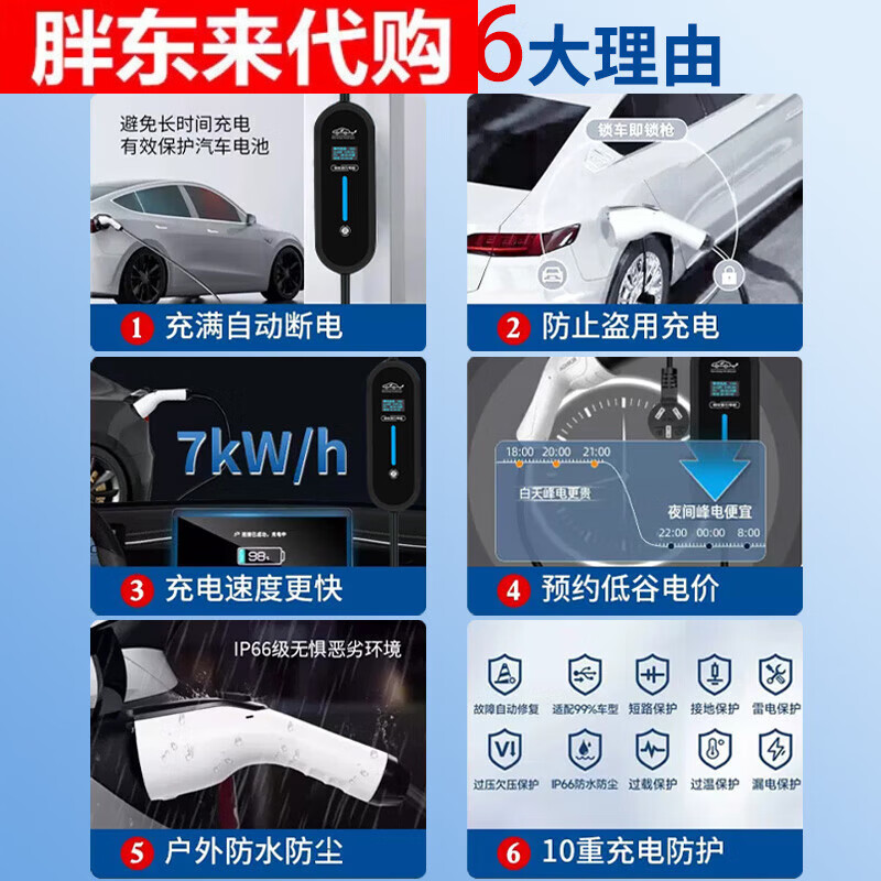 Bull (BULL) same Wuling mini ev Macaron car charger new energy vehicle portable fast 3.5KW-3m standard model current 8/16A two-speed switching