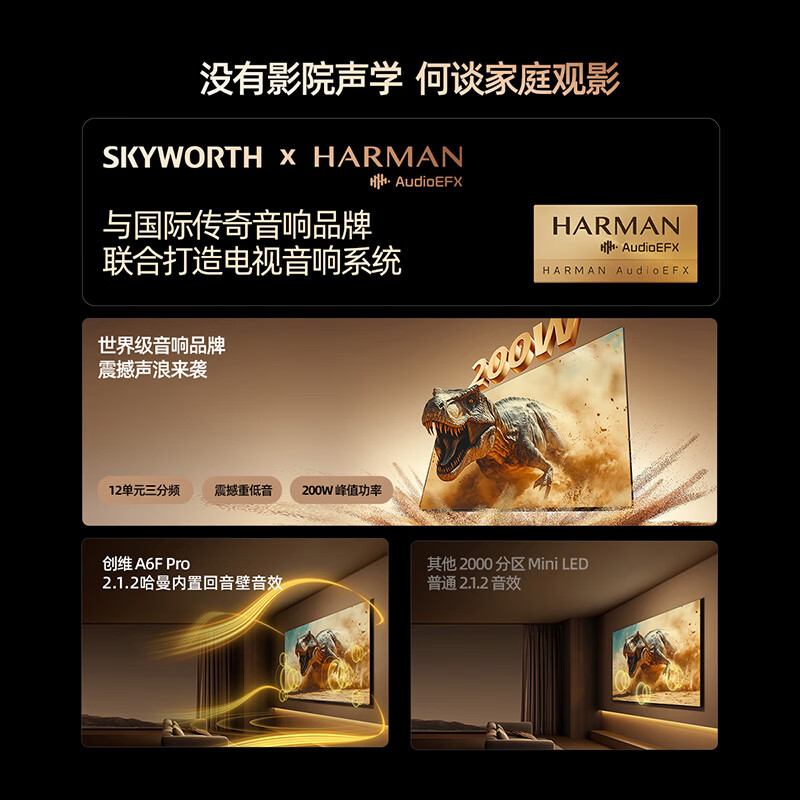 Skyworth TV A6F Pro 75-inch gaming TV, extremely black wide-angle paper screen, 2304 partition QD-Mini LED, Harman 2.1.2 sound effect, national subsidies for home appliances