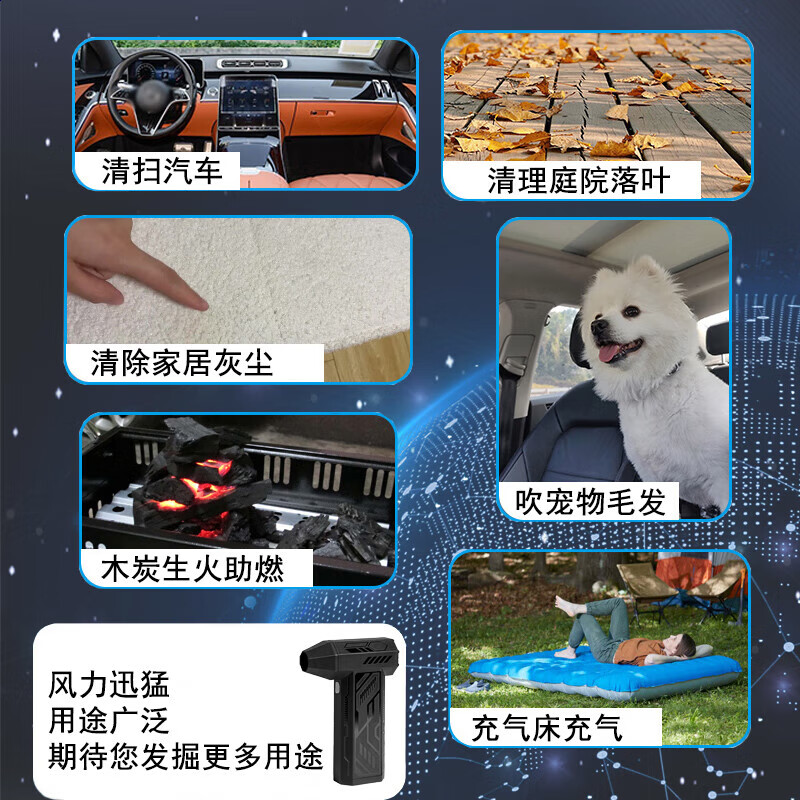 Jingxi Selection Portable handheld small fan violent fan dust removal turbine brushless motor snow blower black basic model 200,000 rpm single blowing function