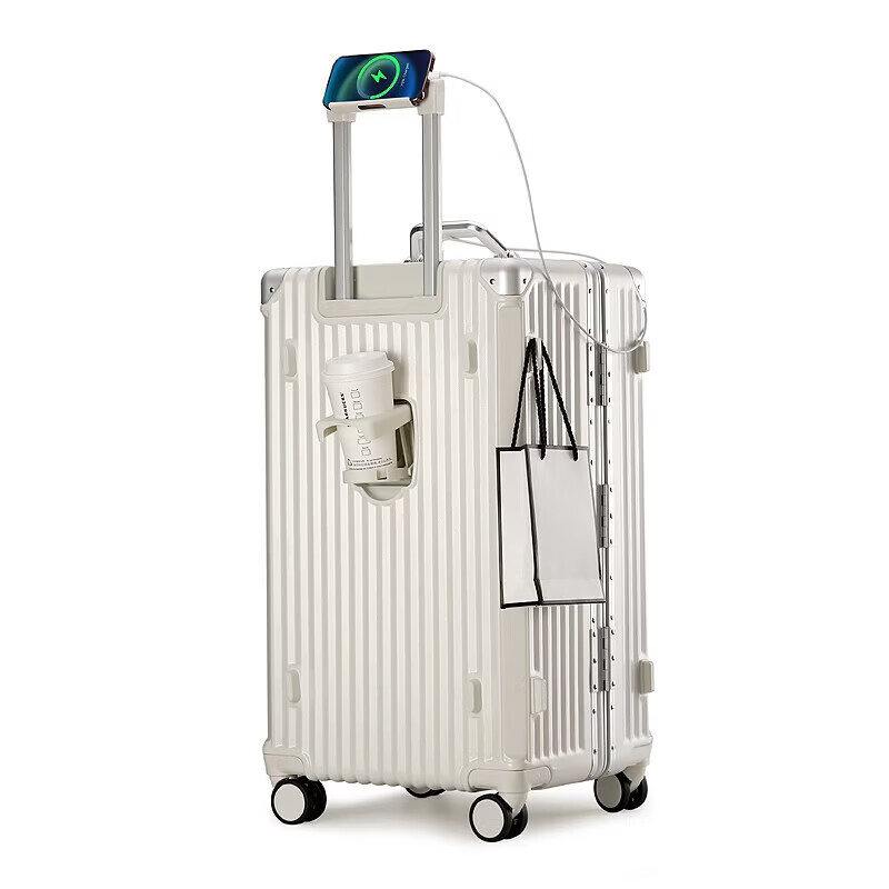 Huatong aluminum frame suitcase 30-inch large-capacity trolley case high-value pc multi-functional suitcase password case leather case black thickened aluminum frame wet and dry separation 28 inches USB + cup holder + wet and dry separation + bracket