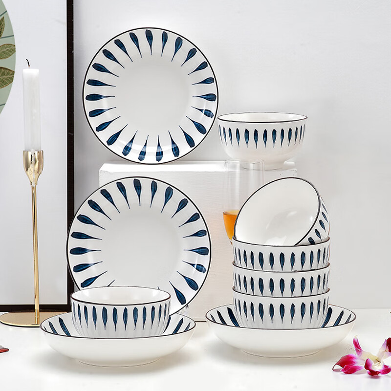 Meng Yuan Chiba 16-piece set of Japanese dishes, underglaze color ceramic dishes and tableware set, plates and plates for eating Chiba 16-piece, no specifications