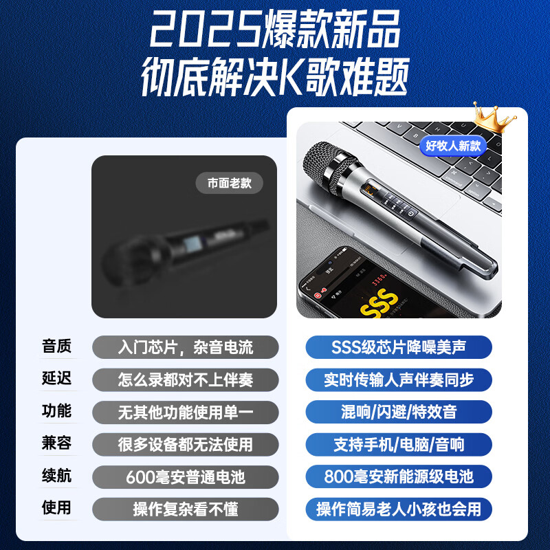 Good Shepherd K song microphone handheld microphone anchor live broadcast mobile phone dedicated desktop microphone built-in sound card charging recording recording equipment home family KTV national K song singing artifact