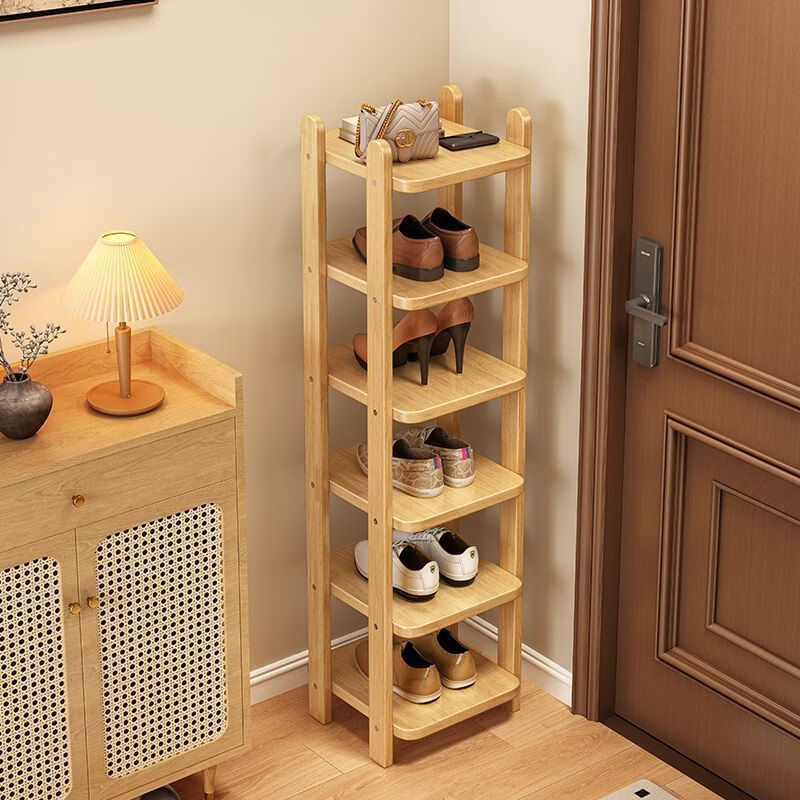 Fantasy solid wood shoe rack multi-layer home entrance dormitory storage rack small simple storage shelf space shoe cabinet pure white five-layer and six-layer shoe rack