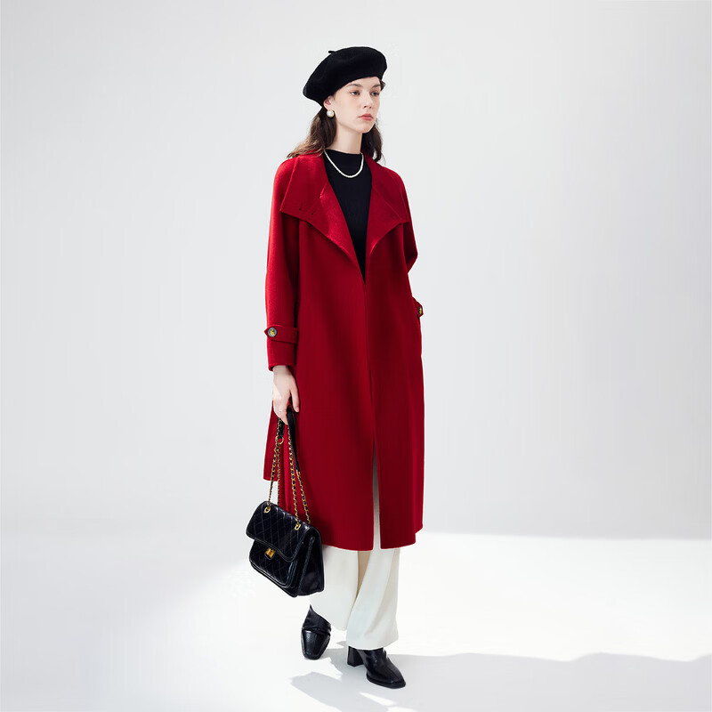 Qiushui Yiren Light Work Style Stand Collar Single Breasted Coat 2025 Winter New Women's New Year's Jersey Sheep Wool Mid-Length Coat