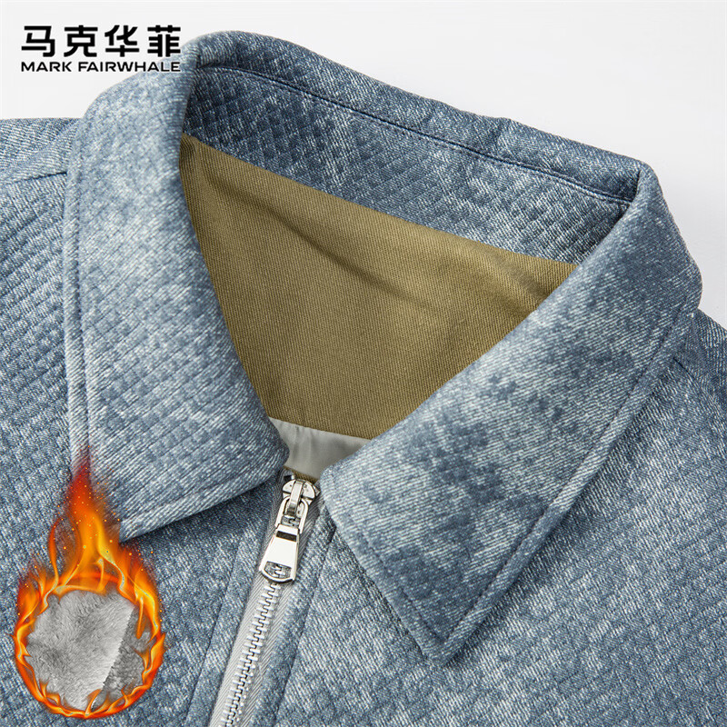 MARK FAIRWHALE jacket men's winter American retro workwear jacket men's high-end casual top dark blue plus velvet 2XL