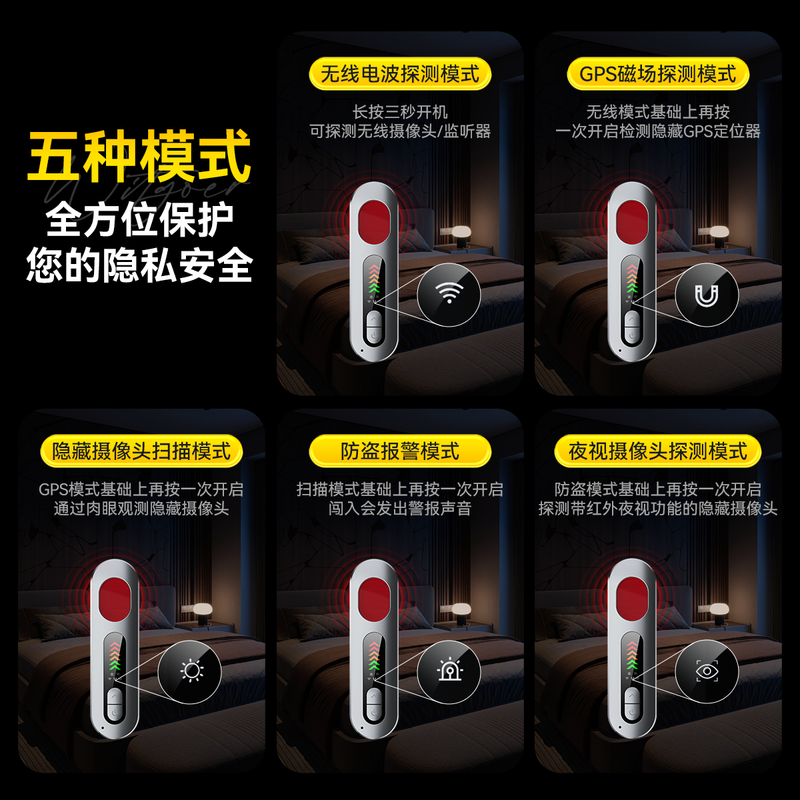Wise Country GPS Signal Detector Locator Detector Hotel Camera Anti-Peeping Detector Anti-Theft Monitoring Detection Recording Equipment Candid Photography Vehicle Monitoring and Investigation Hotel