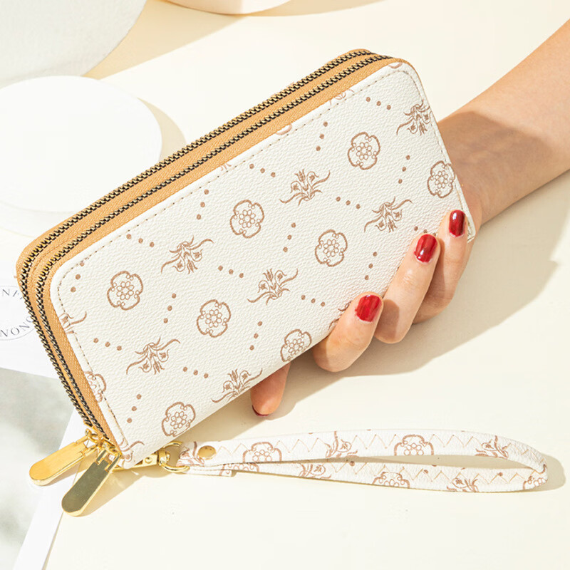 Domestic products carefully selected wallet women's long style 2025 new European and American fashion large capacity double zipper mobile phone bag women's printed hand off-white double zipper