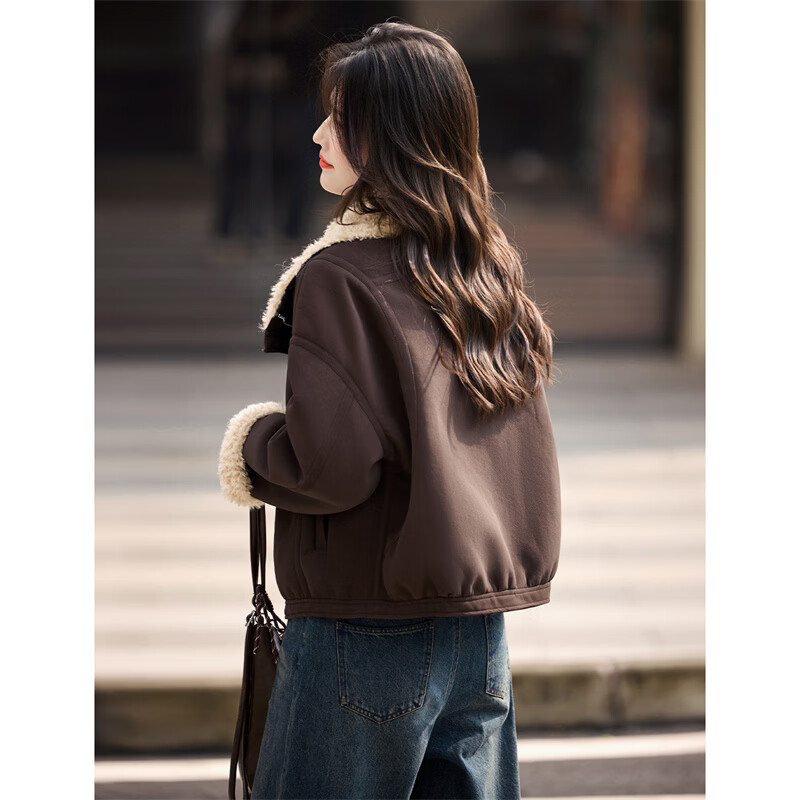Xinfeiyu fashionable casual temperament imitation sherpa warm jacket 25 winter new age-reducing lapel short imitation fur
