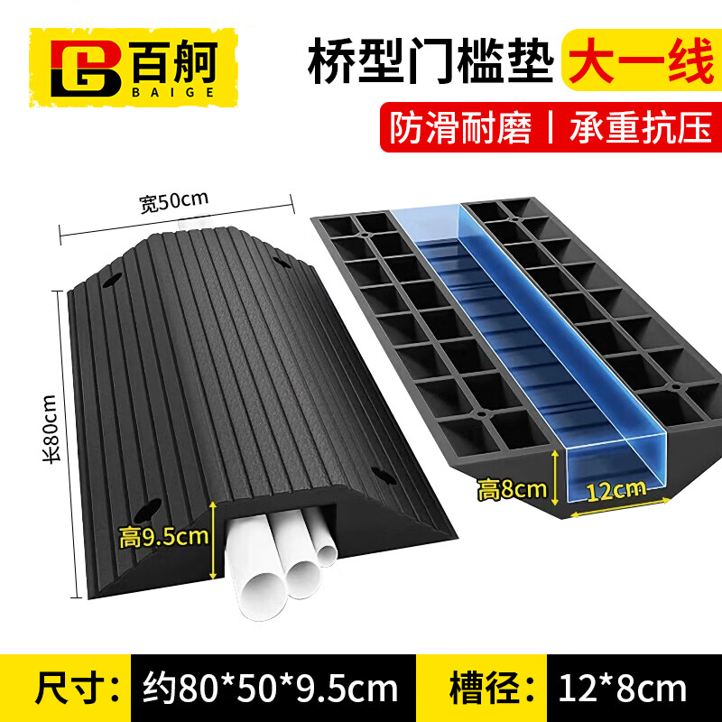 BAIGE bridge-type wire trough threshold pad double-sided slope pad along the slope line board cable protection speed bump step pad slot diameter 8*12
