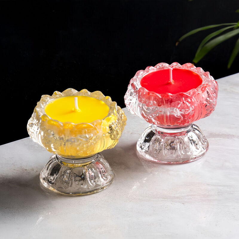 Fantasy Butter Lamp Candle Lotus Lamp Base Smokeless Candle Butter Lamp Lamp Base Red Small Babao Butter Lamp (Colorful Glass)