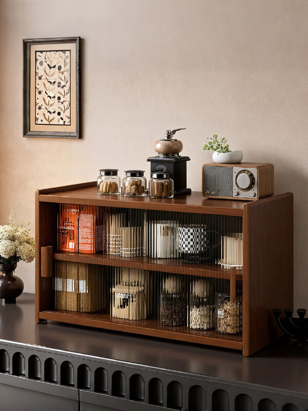 Cup storage rack, dining table, coffee table, water cup, tea cup, tea set, cup cabinet, solid wood storage box, cup holder, can hold 20 cups, black walnut color 45cm, tempered glass + full