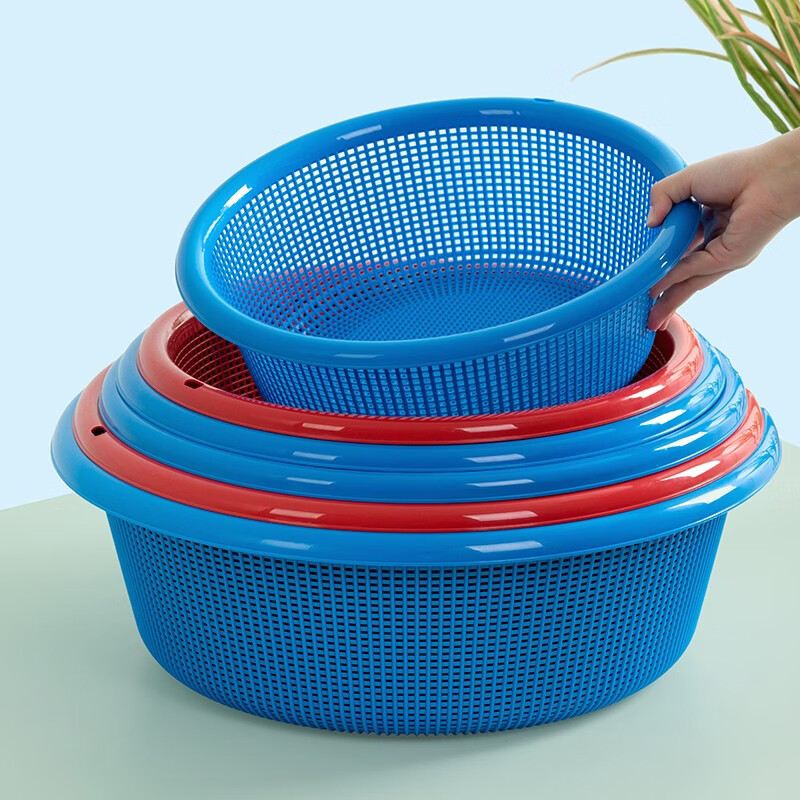 Camellia Lehui round sieve plastic basket round thickened vegetable basket storage large organizer kitchen drain blue household blue 44CM