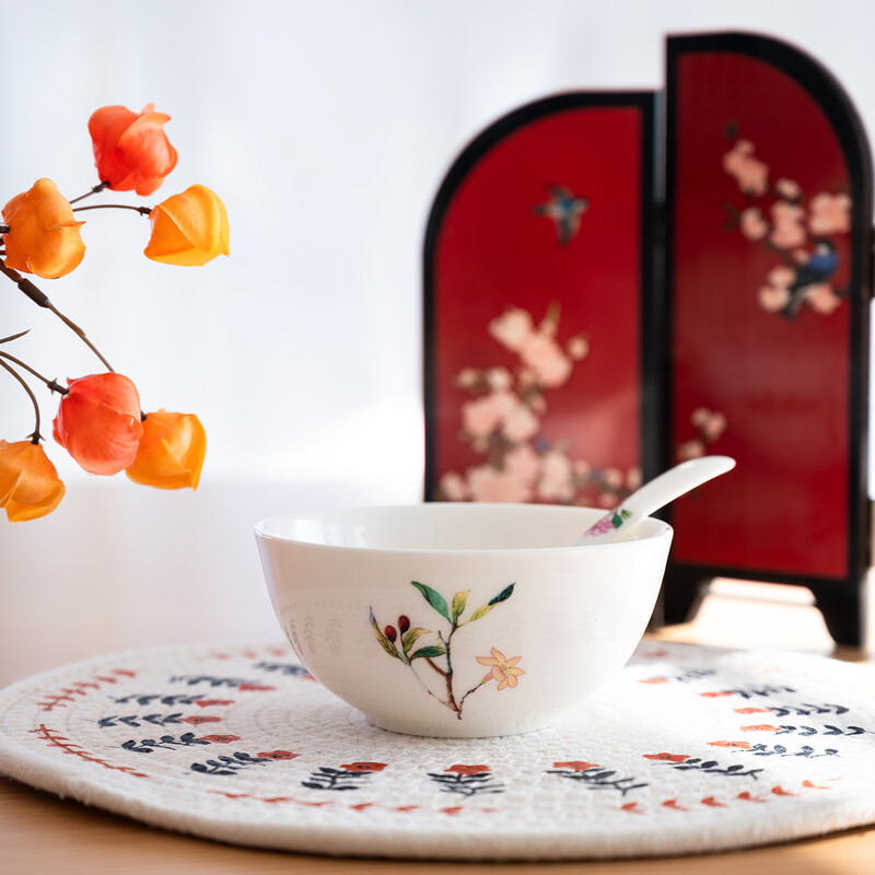 Ronda bone china tableware set Fenfangjiayuan dishware set for home use 2025 new high-looking ten bowls and ten plates set Fenfangjiayuan meal for 4 people 18-piece set