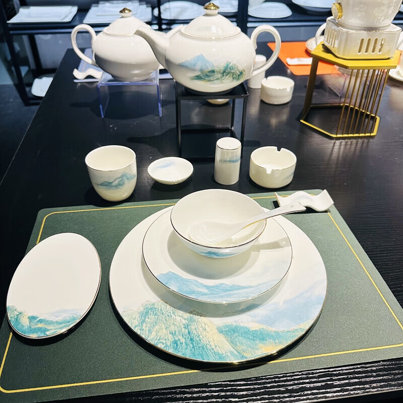 Tuojin hotel tableware set, high-end club box tableware eight-piece set, hotel tableware set, Xinzhong Qiangci Jinxiu Shanhe 8-piece set