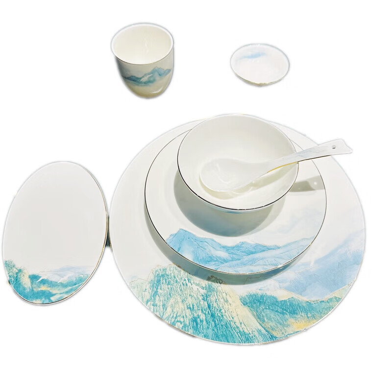 Tuojin hotel tableware set, high-end club box tableware eight-piece set, hotel tableware set, Xinzhong Qiangci Jinxiu Shanhe 8-piece set