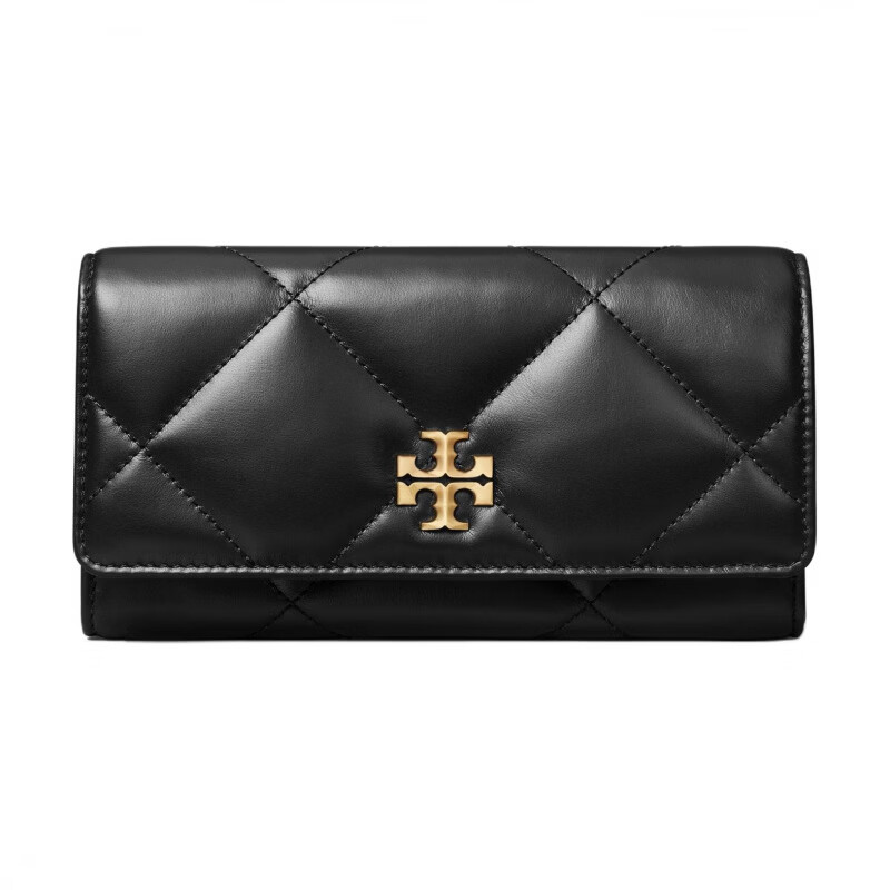Tory Burch Kira Logo flap with magnetic snap buckle leather wallet women's black basic outfit (bag + dust bag)
