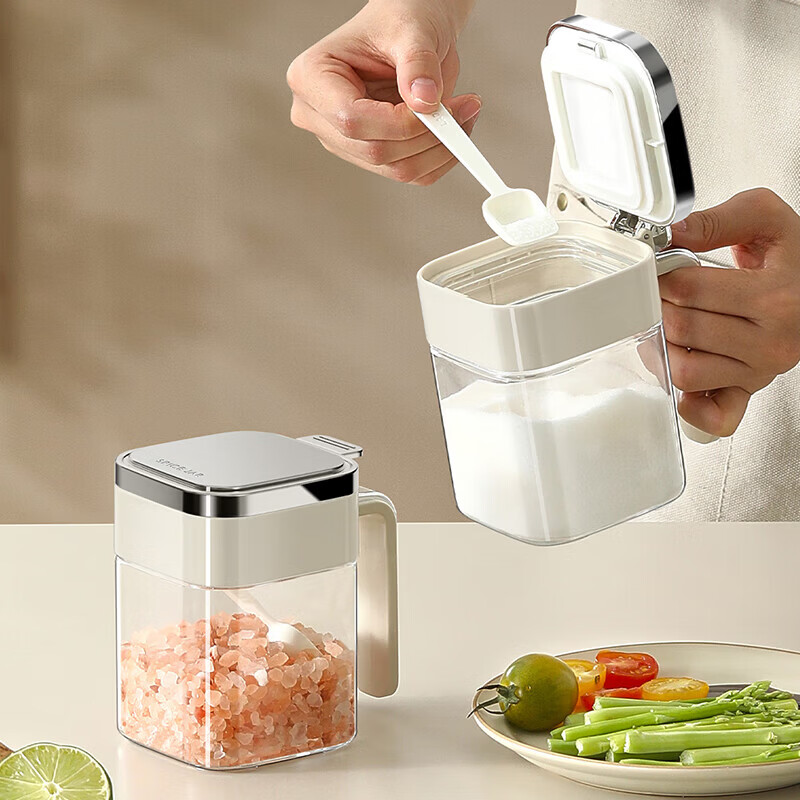 Home KATEI STORY Japanese moisture-proof seasoning box glass home kitchen high-end seasoning box storage combination salt shaker sealed seasoning bottle jar off-white 4 pieces free label sticker + seasoning spoon