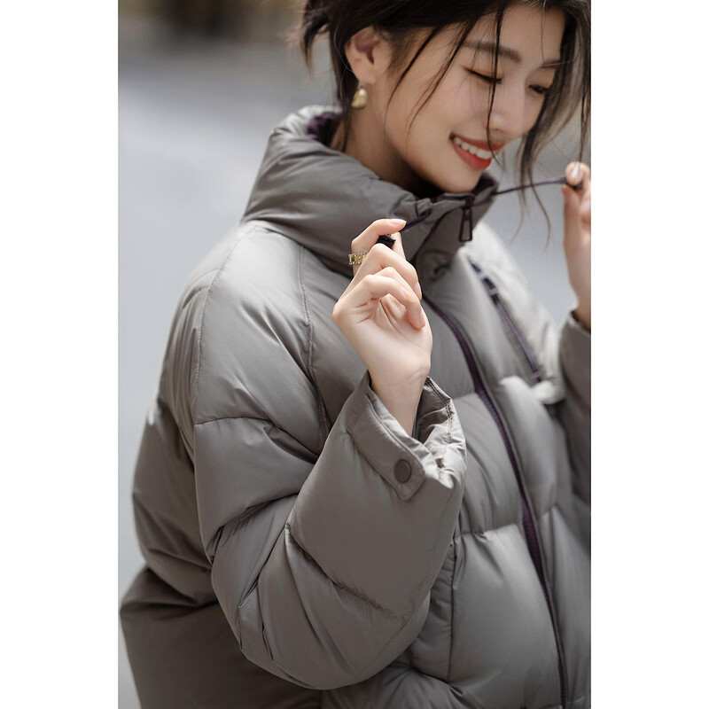 Demana 90 duck down winter drawstring contrast color stand collar four-layer craft checkered line loose women's bread down jacket