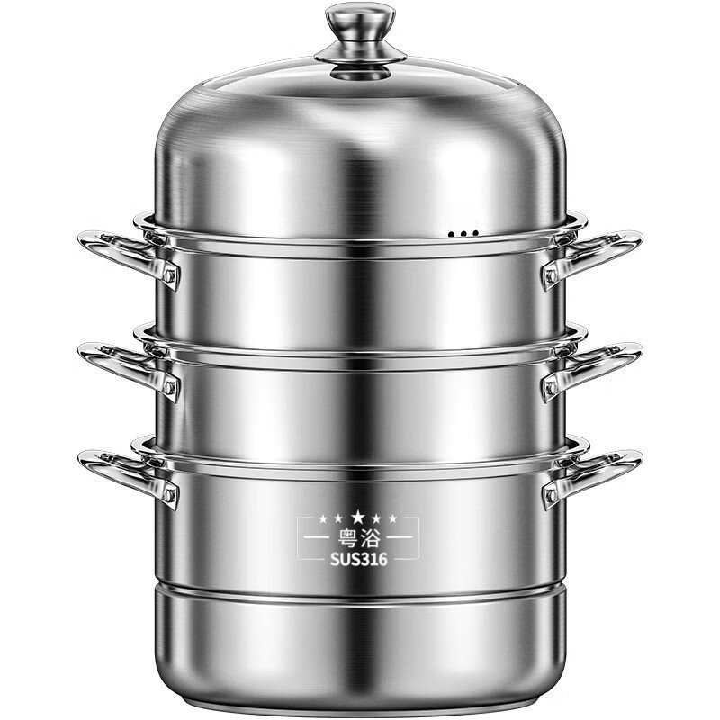 Tuojin German imported quality steamer 316L stainless steel double three-layer household steamer drawer steamed buns multi-layer steamed fish gas extra thick 316L stainless steel double layer (steel handle model) 30cm